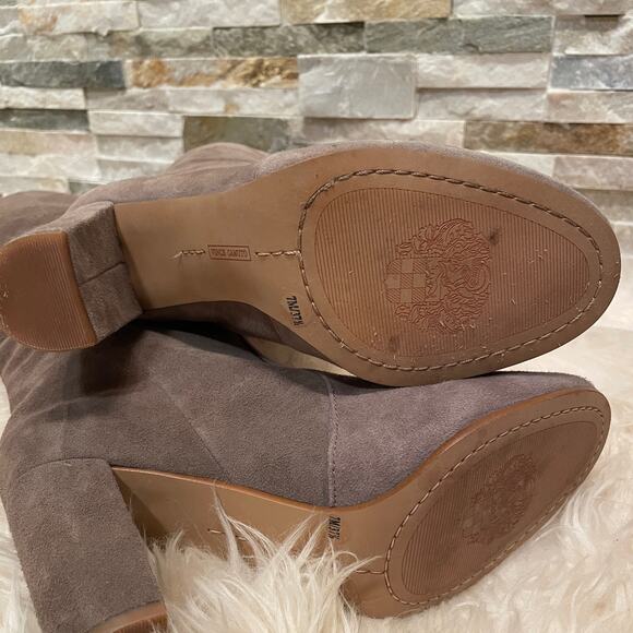 Vince Camuto 7M Sessily Suede Tall Boots | Taupe Block Heel Slouch Soft Leather - Picture 4 of 5